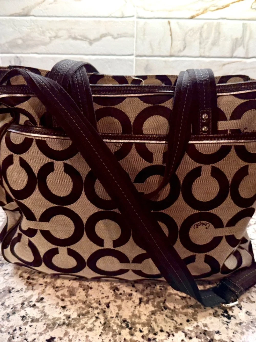 Coach Op Art Signature Khaki & Black Canvas Diaper Bag/Tote